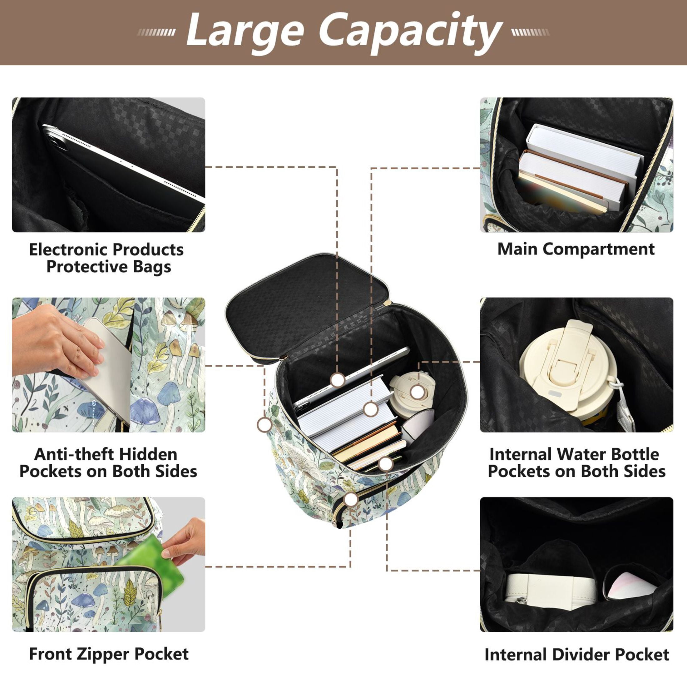 ALAZA Mushrooms Oil Paint Travel Backpack Laptop Bag Large Capacity Daypack