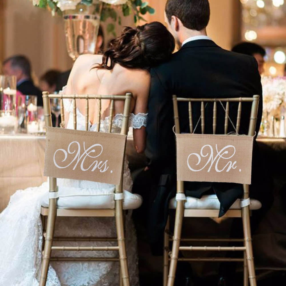 & Mrs Signs for Bride Groom Chairs Set of 2 Wedding Seat Banners Blush Pink Mr 