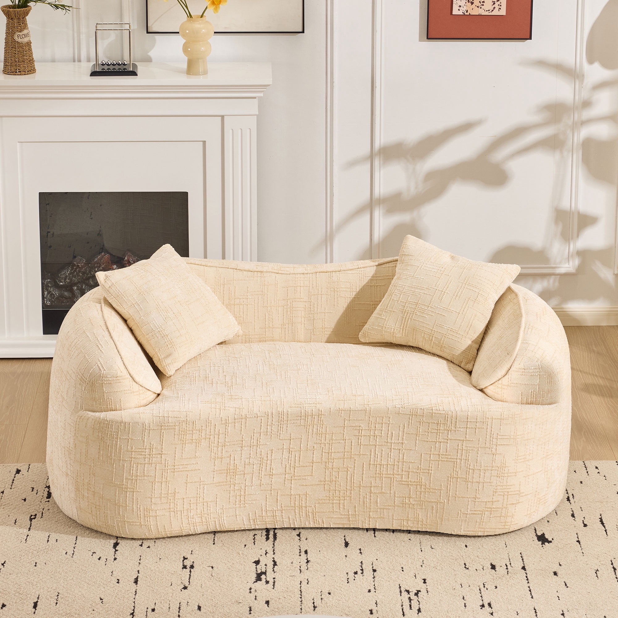 Leumius 66" 2 Seater Sofa Compress Sofa with Armrests & 2 Pillows,No Assembly Required,Compact Sofa Couch for Small Apartments,Living Room,Bedroom,Beige