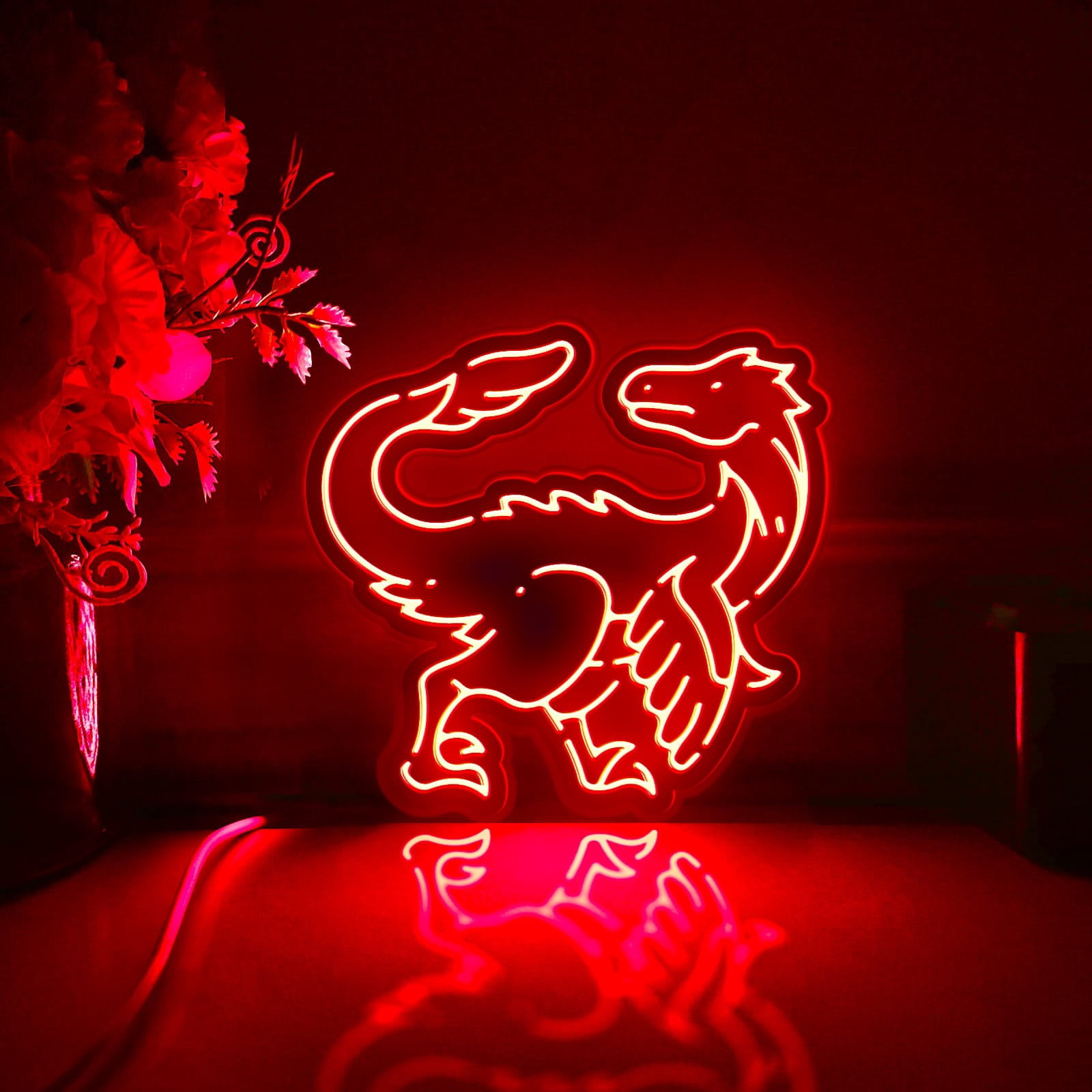 Dinosaur Led Light Box, Dimmable Neon-Like Light Signs USB Power for Wall Decor Bedroom Decoration, Color Flow Effect (WxH) 6"x6"