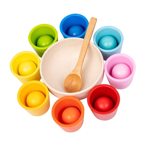 Pelotas en vasos, juguete Montessori para niños en edad preescolar, juego de mesa educativo. 8 colores