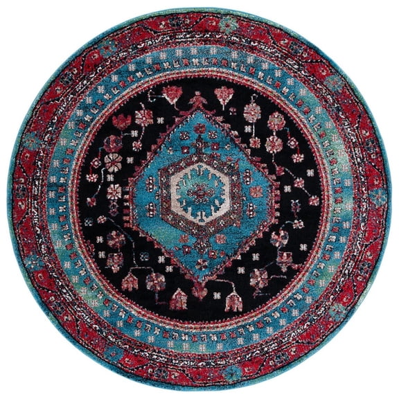 SAFAVIEH Vintage Hamadan Leone Oriental Area Rug, Turquoise/Black, 6'7" x 6'7" Round
