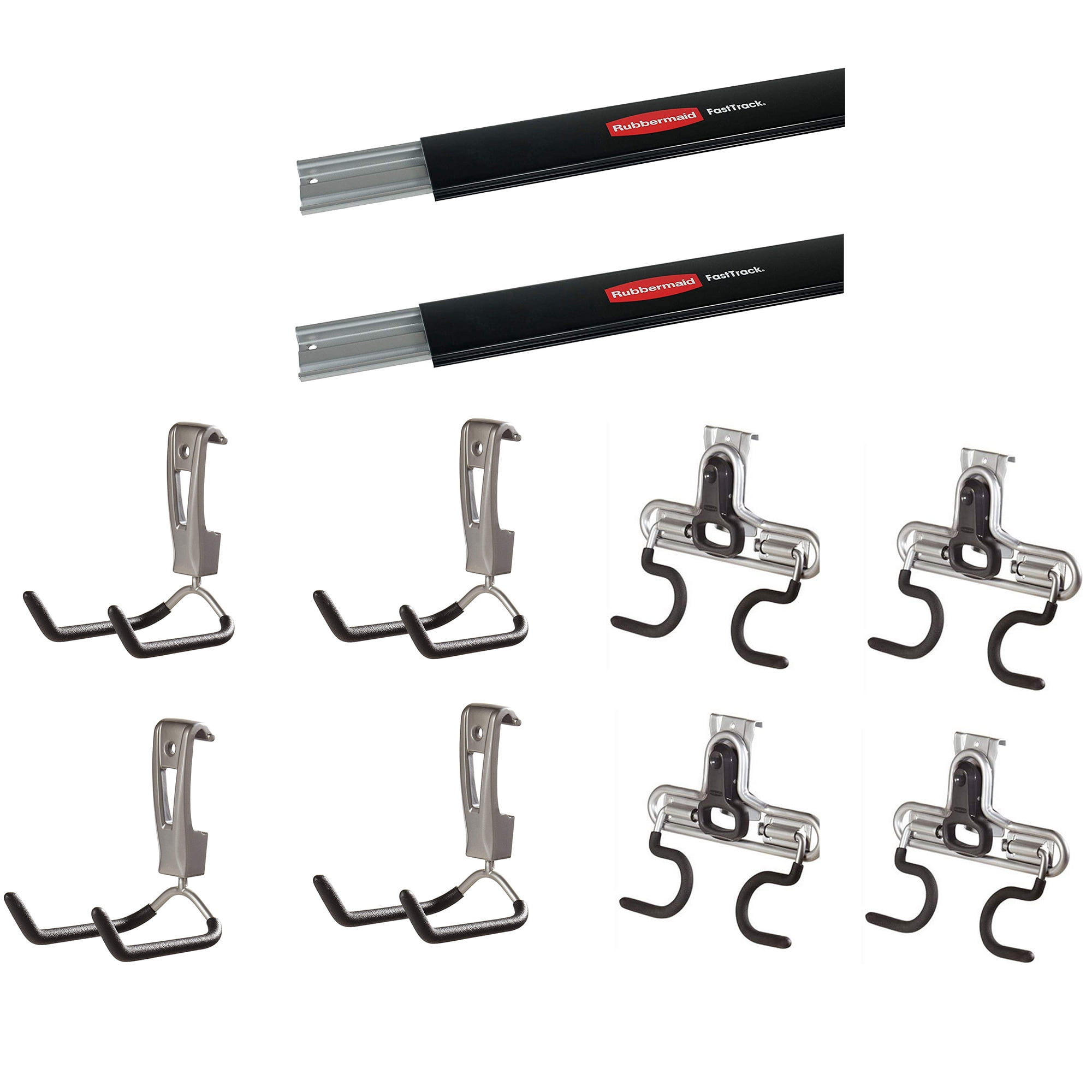 Rubbermaid FastTrack 2 Wall Mount Storage Rail + 4 Utility Hook + 4 S