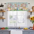 thumbnail image 4 of 2 Panels Happy Easter Valance for Windows, Spring Easter Eggs Bunny Floral Teal Wood Light Filtering Kitchen Curtains, Rod Pocket Window Treatment Curtain Valances for Living Room Bedroom, 60"x18", 4 of 9