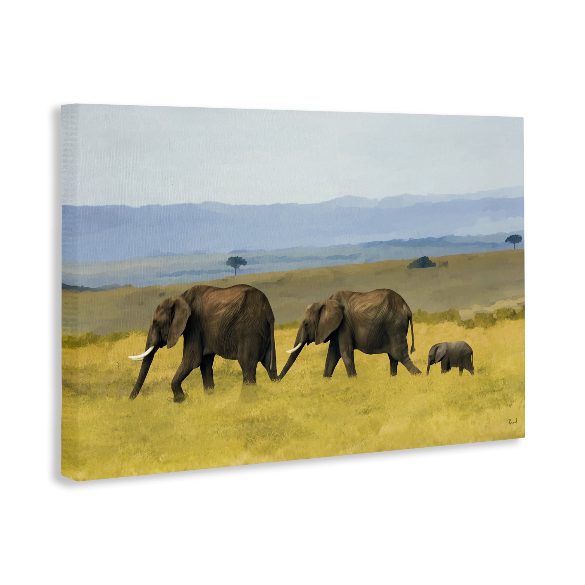 Stupell Industries Elephants In The Grassland Canvas Wall Art, design by Renel Peters