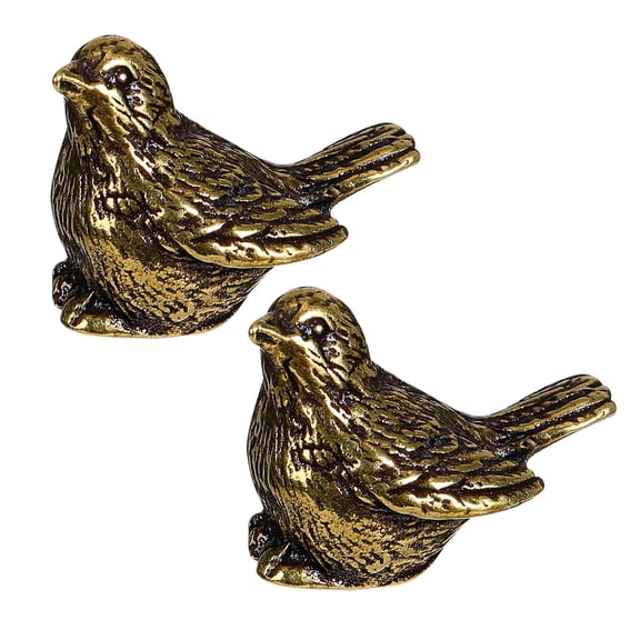 WESIEVYA Set of 2 Vintage Golden Brass Sparrow Bird Sculptures for Home Decor, Retro Tabletop Figurine Ornaments