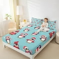 thumbnail image 4 of Feelyou Cartoon Cute Penguin Queen Sheet Sets, Merry Christmas Flat Sheet, Kawaii Antarctic Animal Queen Fitted Sheet, Breathable Home Decor, 4pcs, 4 of 7