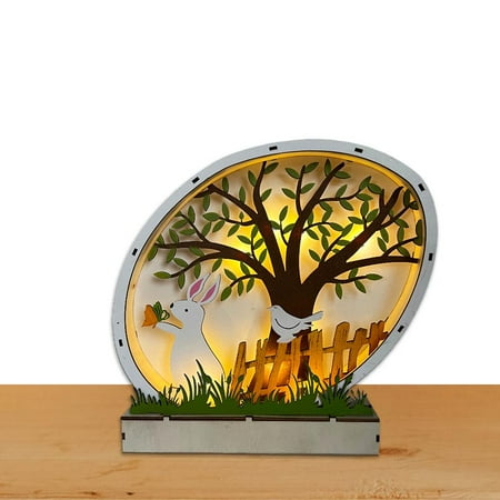

Younar Easter Bunny Decor Easter Table Decorations Easter Wooden Decorative Ornaments with LED Lights Painted Rabbit Flower Wooden Crafts Pendants physical