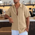 thumbnail image 2 of USNSM Men's Linen Shirts Short Sleeve Button Down Casual Shirt Business Dress Clothing Beach Fashion Summer Tops Yellow XL, 2 of 6