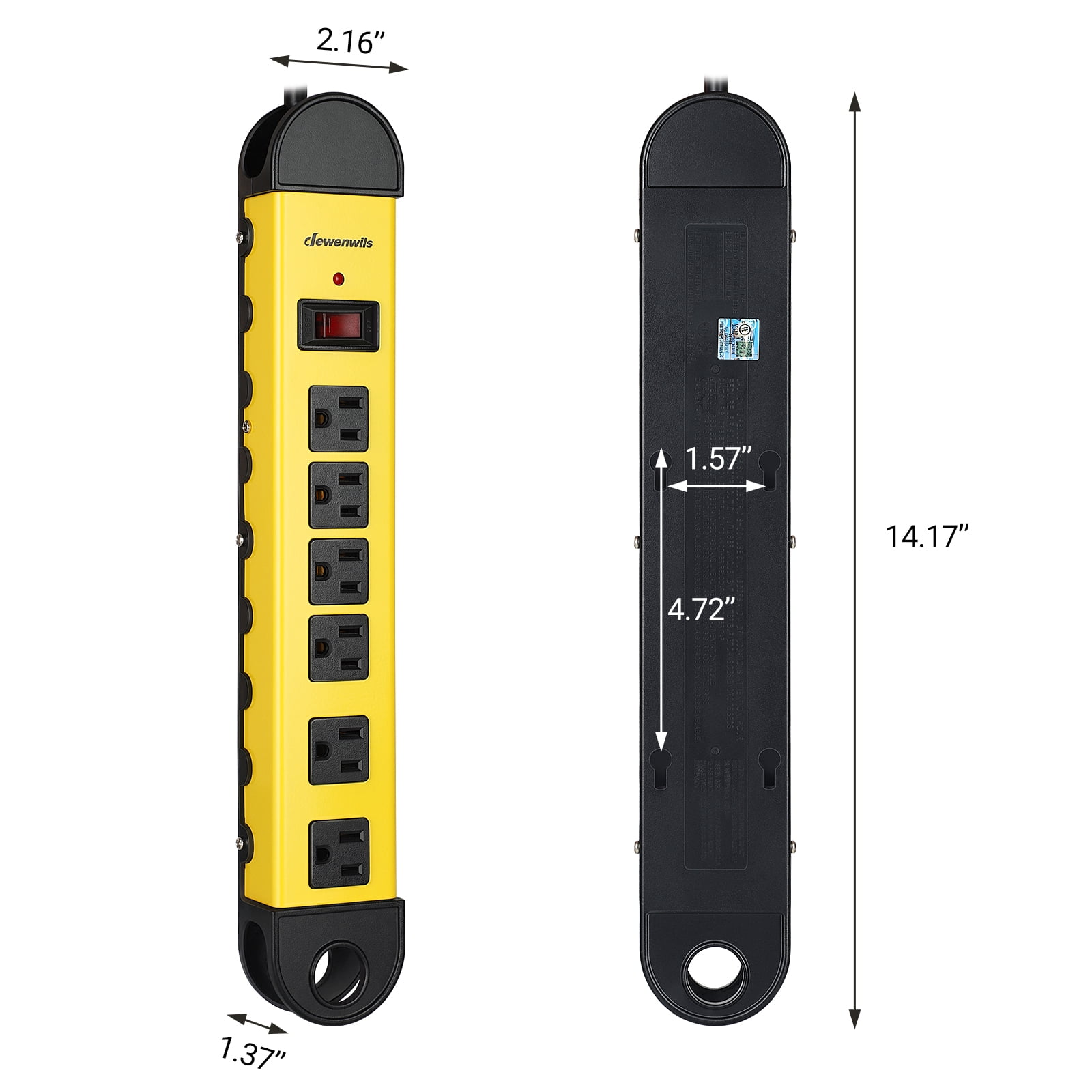 DEWENWILS 6-Outlet Metal Surge Protector Power Strip with 15ft. Long Cord, 900 Joules