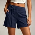 thumbnail image 2 of Costeam Womens Solid Faux Linen Bermuda Shorts Dual Layer Fold Over Drawstring Waist Side Inset Pockets Loose Mid Thigh Breathable Woven Fabric Casual Cropped Bottoms, 2 of 8