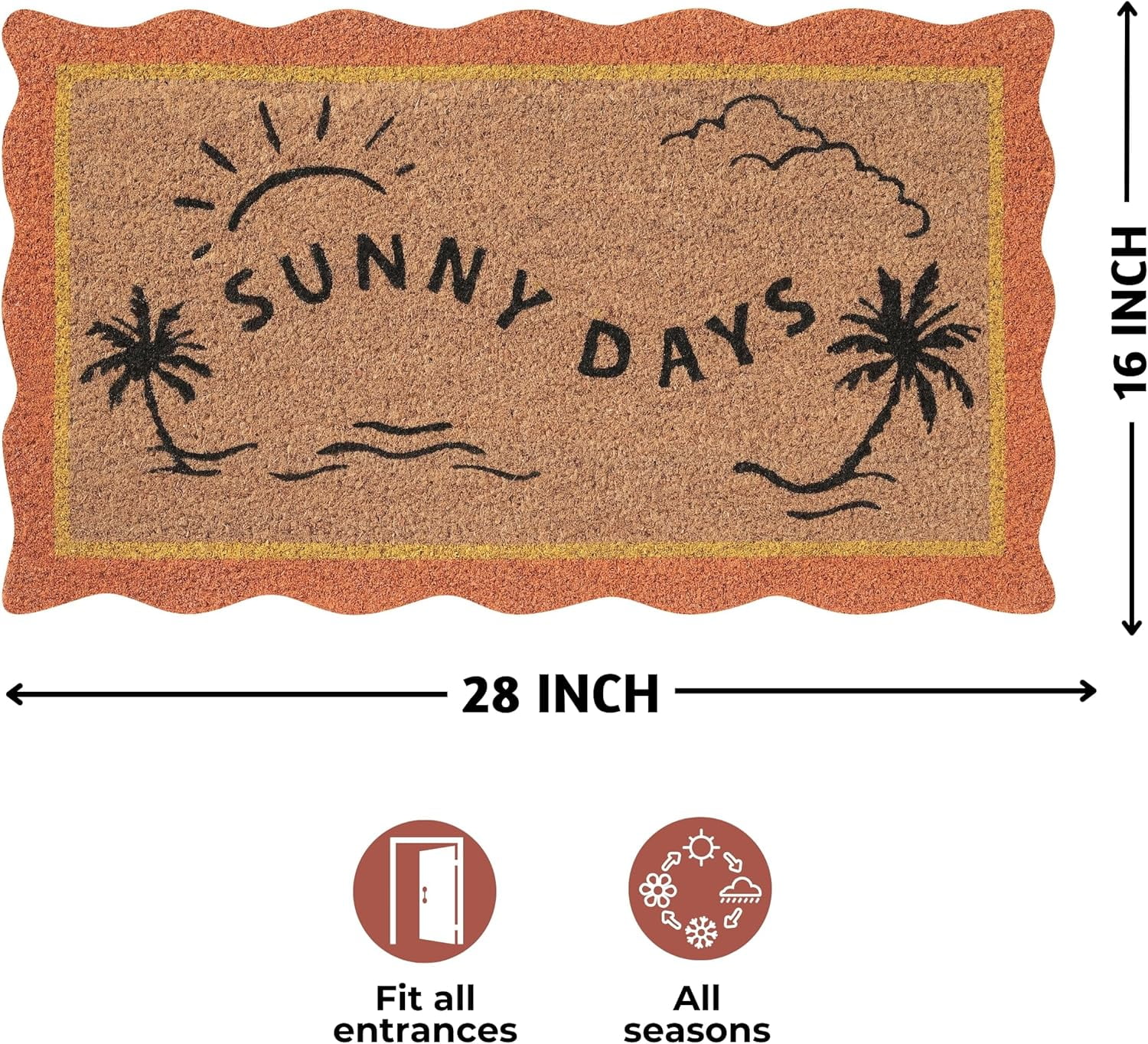 Folkulture Front Door Mat, Eco Friendly Welcome Mats for Front Door Outdoor, 16 X 28 Inch Welcome Matt or Doormat for Home Entrance, Durable & Anti Slip Coir Door Mats or Jute Door Mat (Sunny Days)