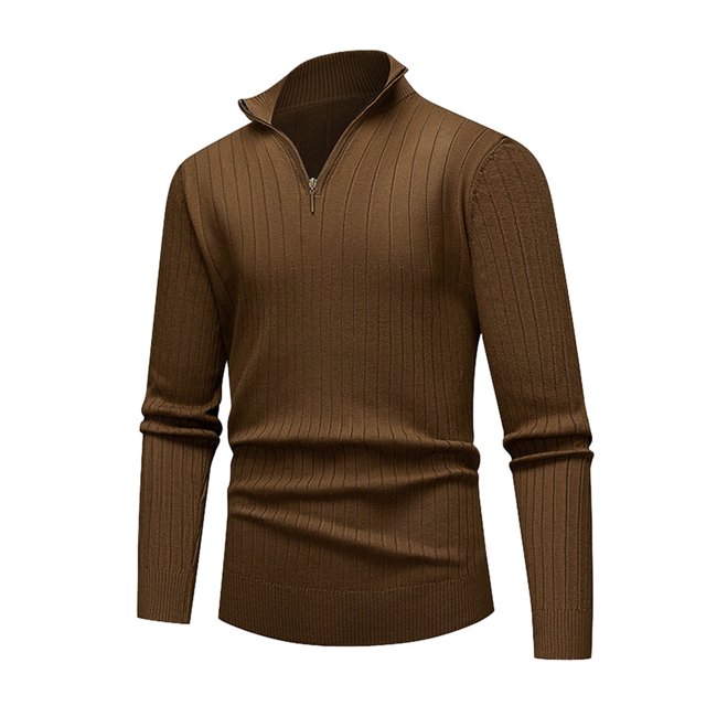 Blusa y camisa de manga larga con cuello alto para hombre, informal, lisa, con cremallera, cuello alto, manga larga, suéter, blusa acrílica para hombre