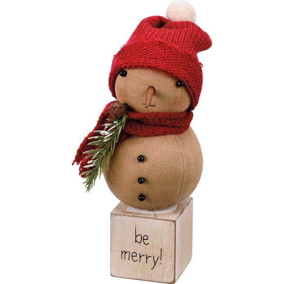 Primitives By Kathy 7.50In Be Merry Sitter, Cotton, Snowman Rustic Primitive Looking 113321