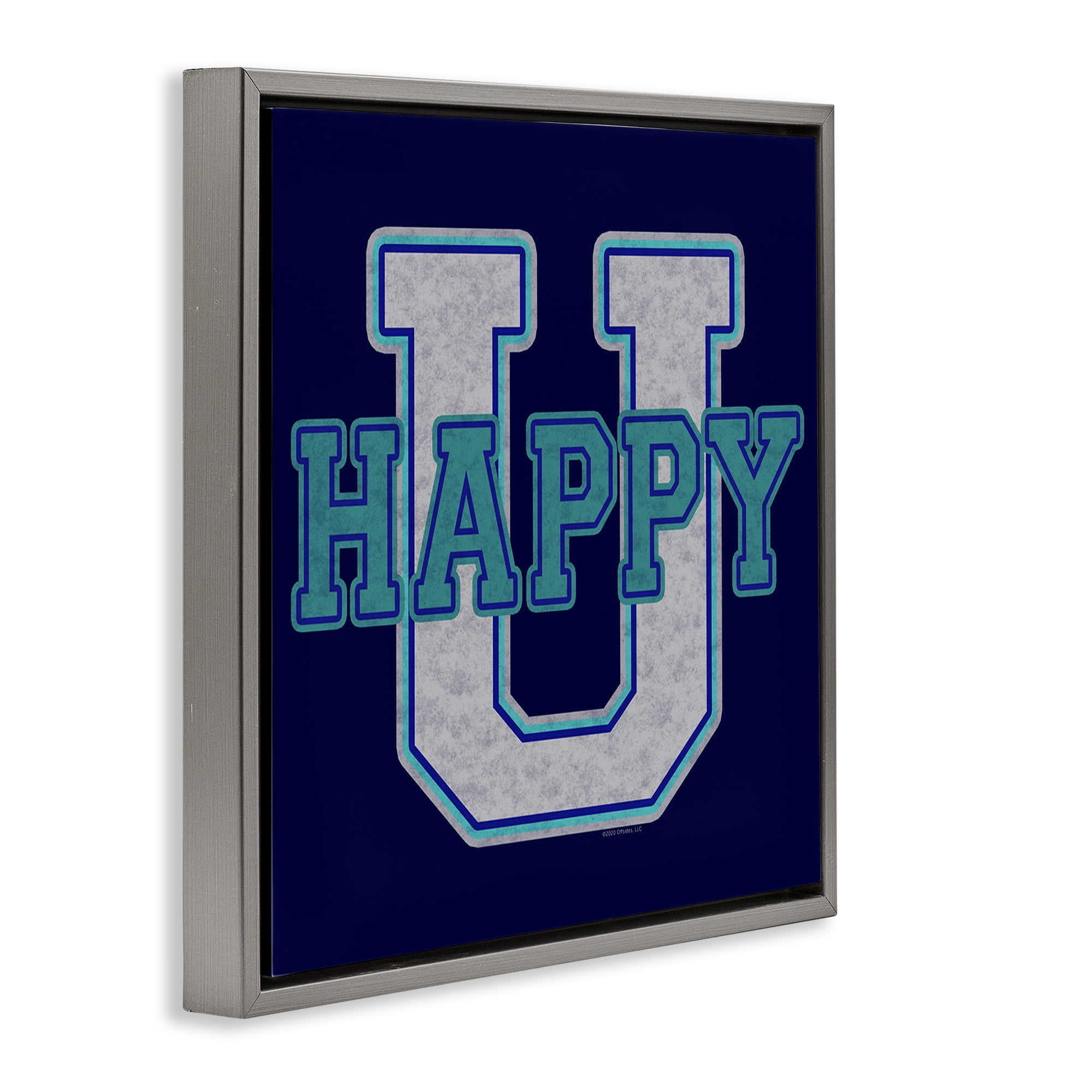 Stupell Industries Happy U Varsity Style Text & Numbers Painting Gray Floater Framed Canvas Art Print Wall Art, 18 x 18