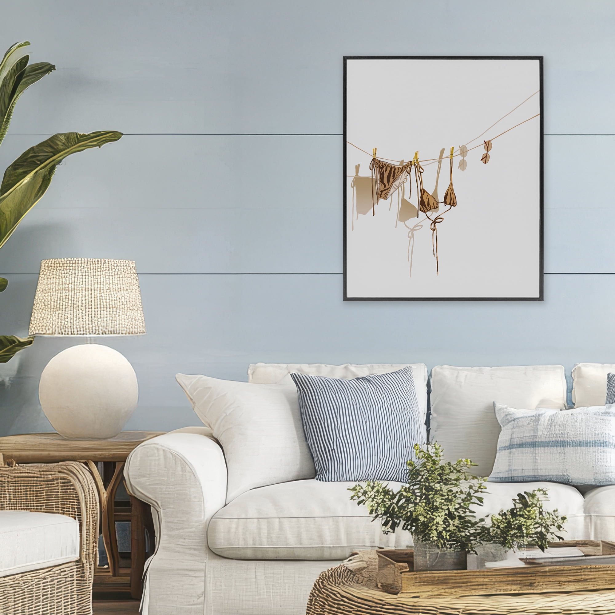Stupell Industries Sunlit Bikini on Clothesline Black Framed Giclee Art, design by Ziwei Li