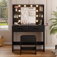 thumbnail image 7 of Vineego Vanity Table Set with Mirror & Adjustable LED Lights, Vanity Set with Desk & Stool, Makeup Vanity Desk with 2 Drawers & 6 Shelves for Bedroom, Black, 7 of 7