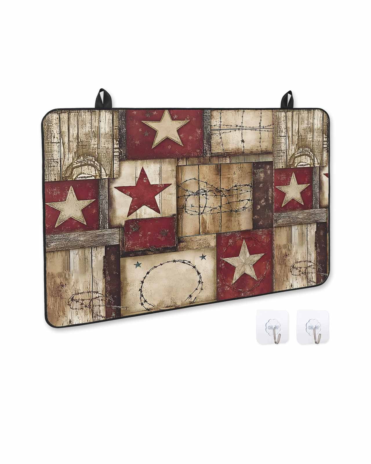 nqOlkjepod Large Induction Cooktop Protector Mat 24"x21", Texas Star Farm Stove Top Covers for Electric Stove, Country Wood Grain Vintage Western Stove Burner Cover Mats, Glass Top Stove Cover