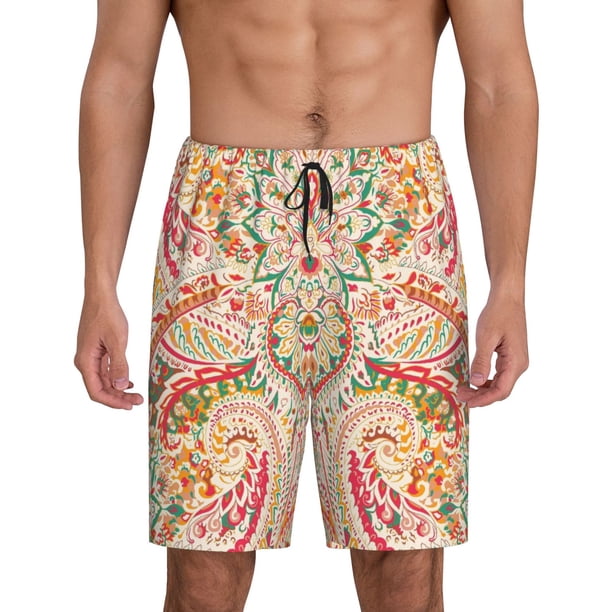 Fotbe Indian Paisley 1 Pantalones Cortos de Pijama para Hombre, Ropa de Dormir, Pantalones de Pijama Cortos para Hombre-X-Large