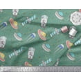 thumbnail image 2 of Soimoi Green Cotton Voile Fabric Star & Satellite Galaxy Printed Craft Fabric by the Yard 42 Inch Wide, 2 of 3