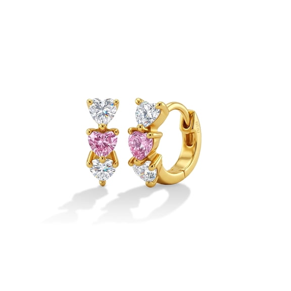 Cascading CZ Heart Hoop Pink Toddler / Kids Earrings Hoop/Huggie - Gold Plated
