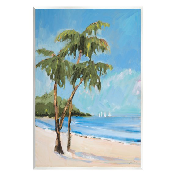 Stupell Industries Palm Trees Beach Landscape Nature Painting Unframed Art Print Wall Art, 10 x 15