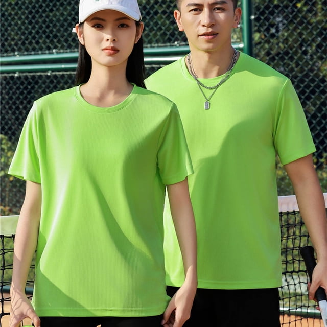 Playeras Elvqul de Caballero Casuales Elástica Gym de Color Sólido Manga Corta Rojo Sandía Cuello Redondo
