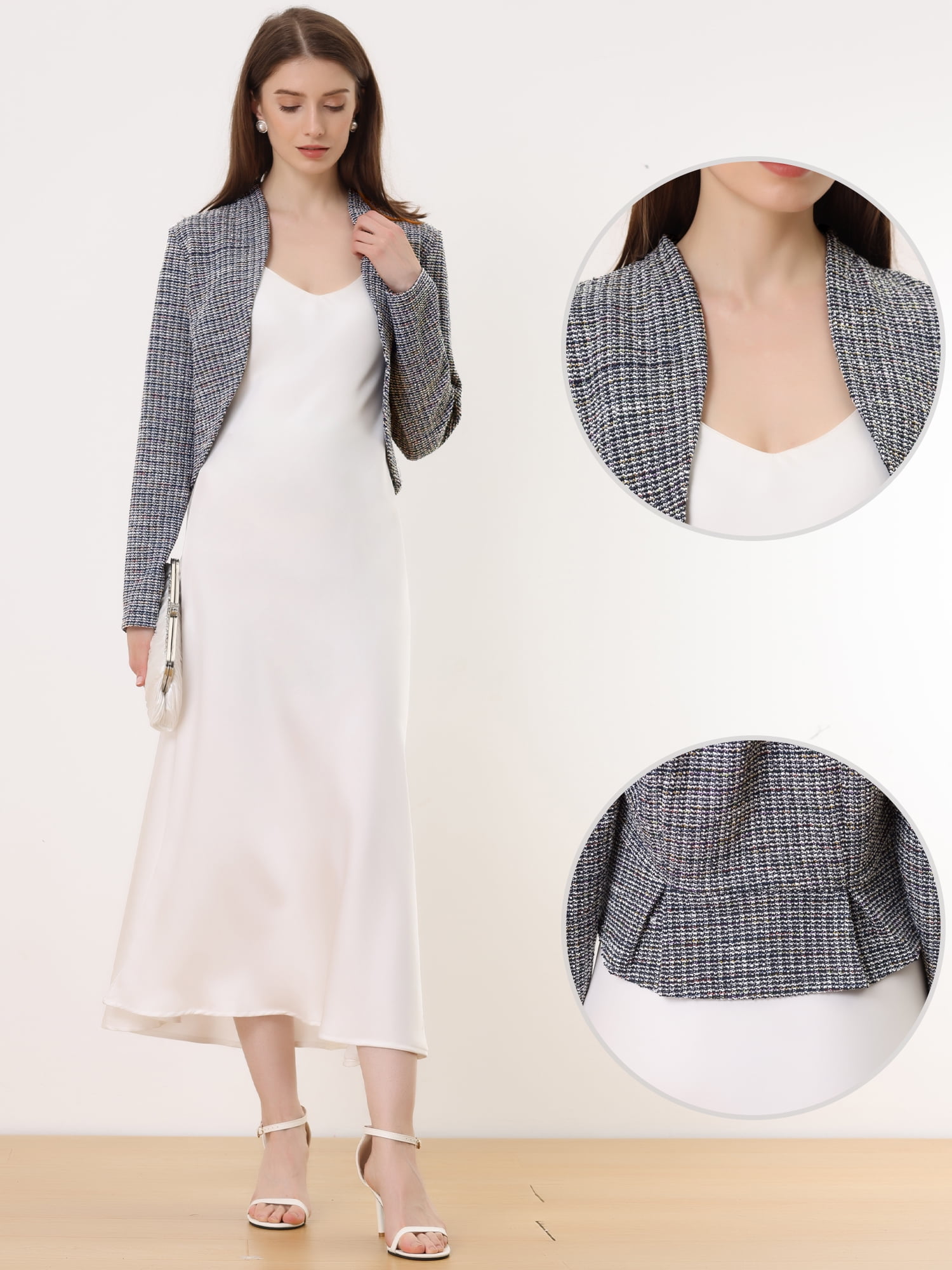 Unique Bargains Women's Palid Eligant Shrug Long Sleeve Bolero Cardigan M Dark Grey