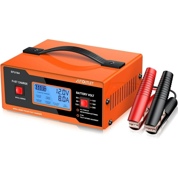 6V/8V/12V/14V/16V/24V Automotive Smart Battery Charger Maintainer - Fully Automatic, 7-Stage Charging, Digital Display, Overcharge Protection, Trickle Charger for Cars/Trucks/Boats