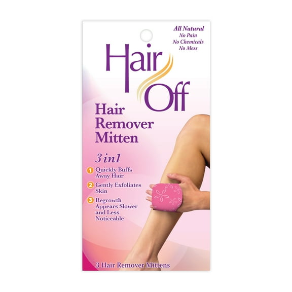 Hair Off Hair Remover Mitten - All-Natural, Painless & Chemical Free - Full Body Hair Removal - Slows & Lessens Regrowth - Exfoliates Skin (3 Mittens Per Box) (1 Box)