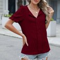 thumbnail image 4 of ZyeKqe Womens Button down T Shirts Dress Short Puff Sleeve Crew Neck Blouses Work Office Tunic Tops, 4 of 7