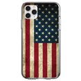thumbnail image 1 of DistinctInk Clear Shockproof Hybrid Case for iPhone 13 PRO (6.1" Screen) - TPU Bumper, Acrylic Back, Tempered Glass Screen Protector - Red White Blue United States Flag Old - US of A, 1 of 2