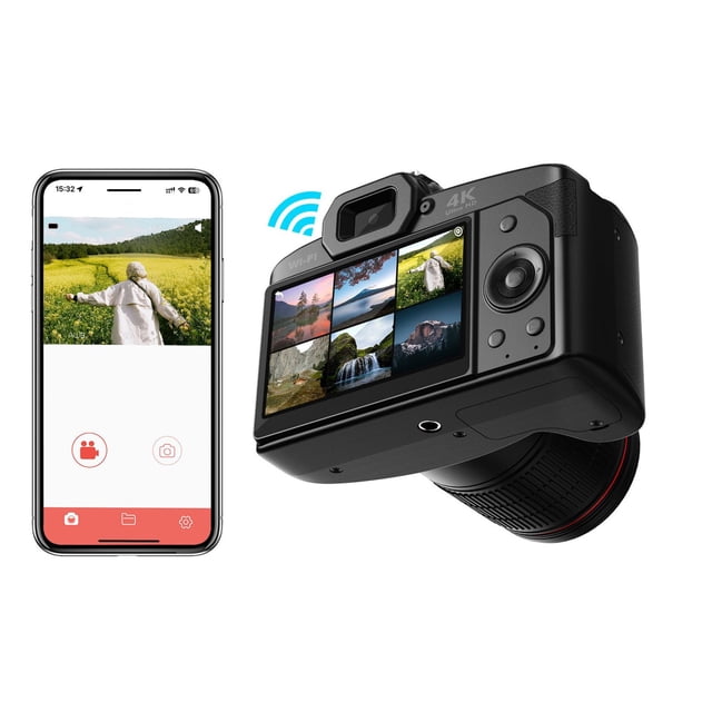 Cámara Digital, Cámara de Vídeo FHD 64MP Antivibracia 4K Con Pantalla Ips de 3 Pulgadas, Zoom Digital 16x, Cámara de Vlogging Compactible Conxión