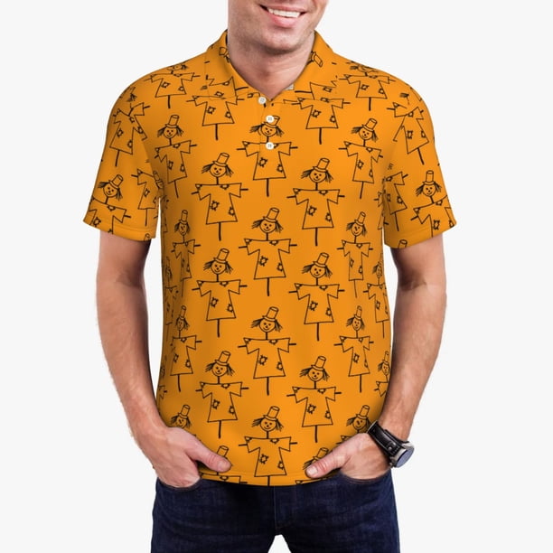 Fotbe Fall Cute Simple Scarecrow Camiseta Polo de Golf para Hombre con Estampado – Camisa Deportiva Transpirable con Cuello Abotonado-4X-Large