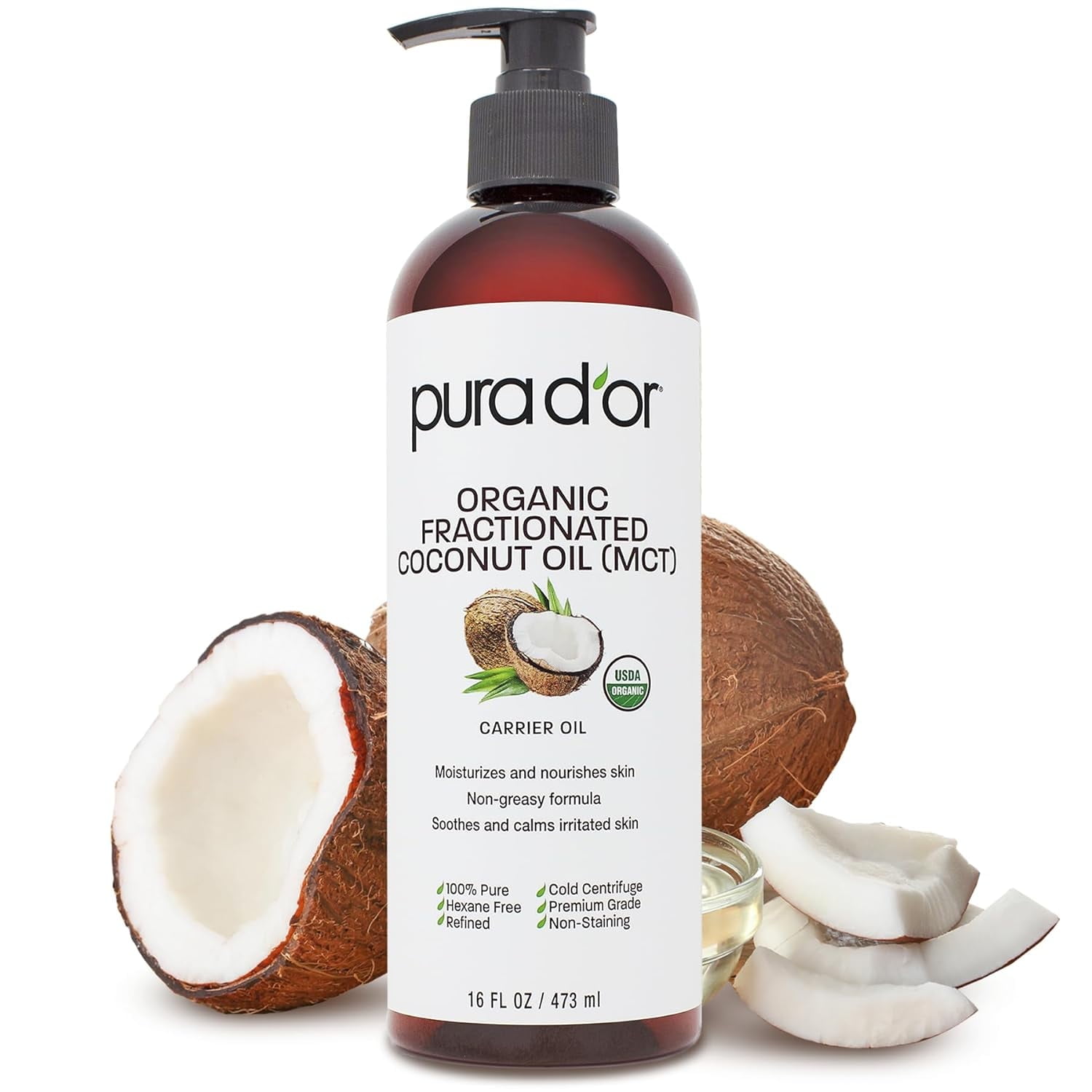 PURA D'OR Fractionated Coconut Oil (MCT) 16 Fl Oz