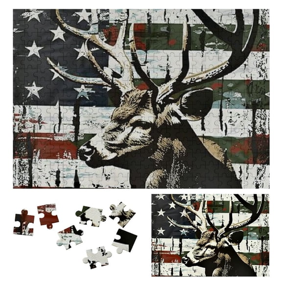 Sheronv Deer Flag Camouflage Wooden Jigsaw Puzzle Challenging Difficult Wood Puzzles for Adults Gift for Family Friends 300 PCS