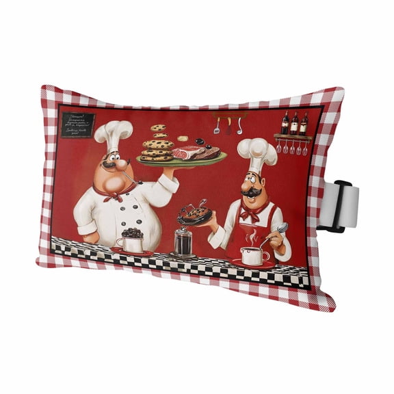 1 Pack Outdoor Waterproof Throw Pillows for Head,Kitchen Funny Chef Cooking Cushion Cases with Insert&Straps Neck Pillows for Patio Recliner Chair,Red Plaid Country Style