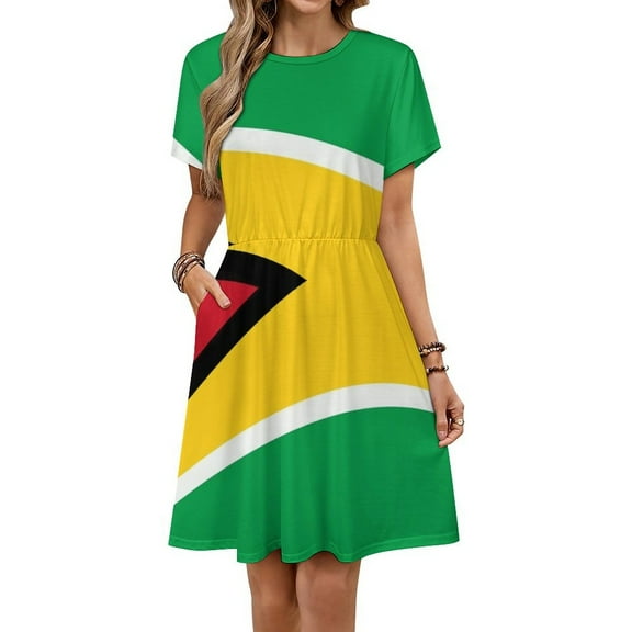 Guyana Flag Women's Dress Short Sleeve Summer Sundress Summer Women Clothes