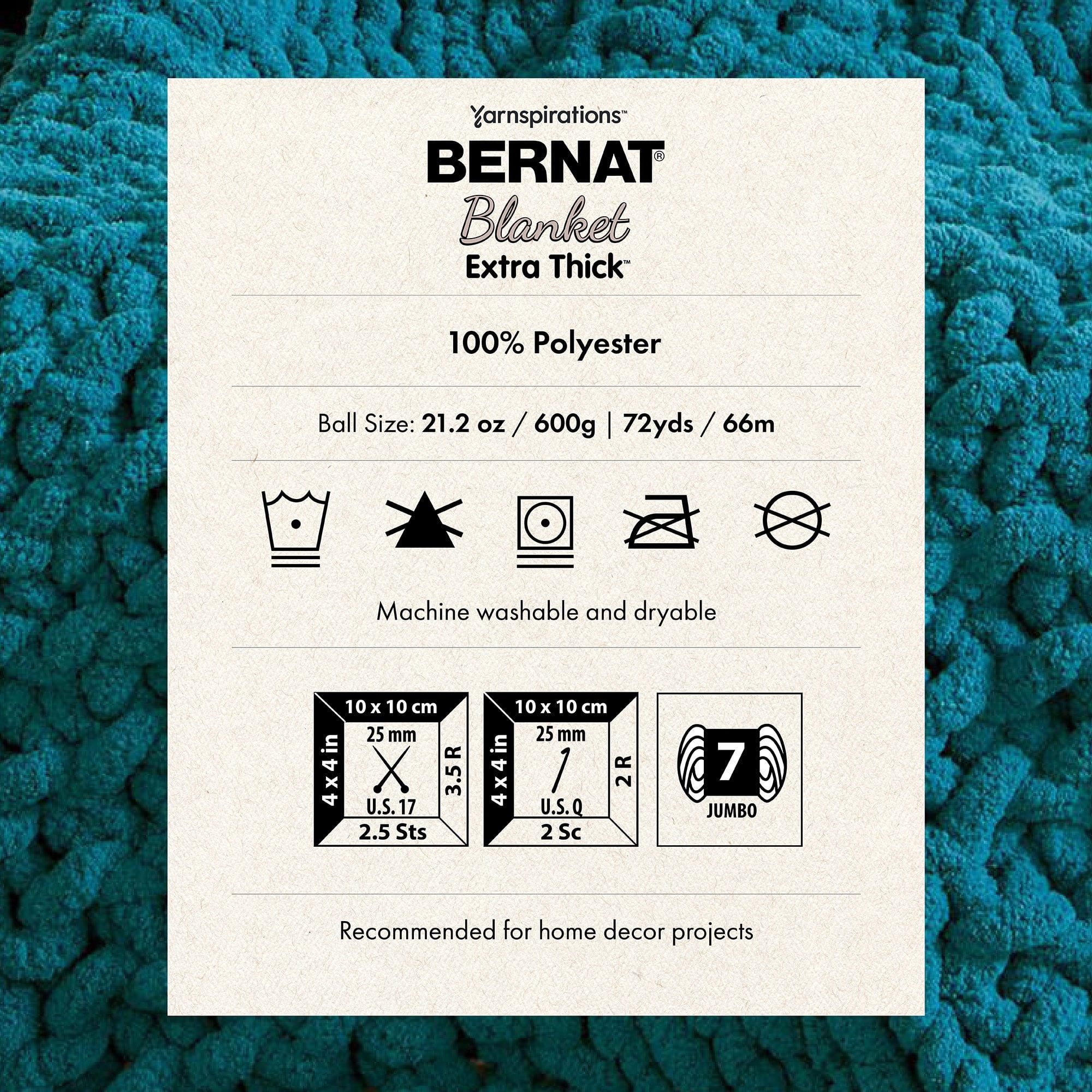 Bernat® Fil Extra Épais™ pour Couverture, Polyester #7 Jumbo, 21,2 Oz/600 G, 72 Verges Valeur de 2 écheveaux réguliers !
