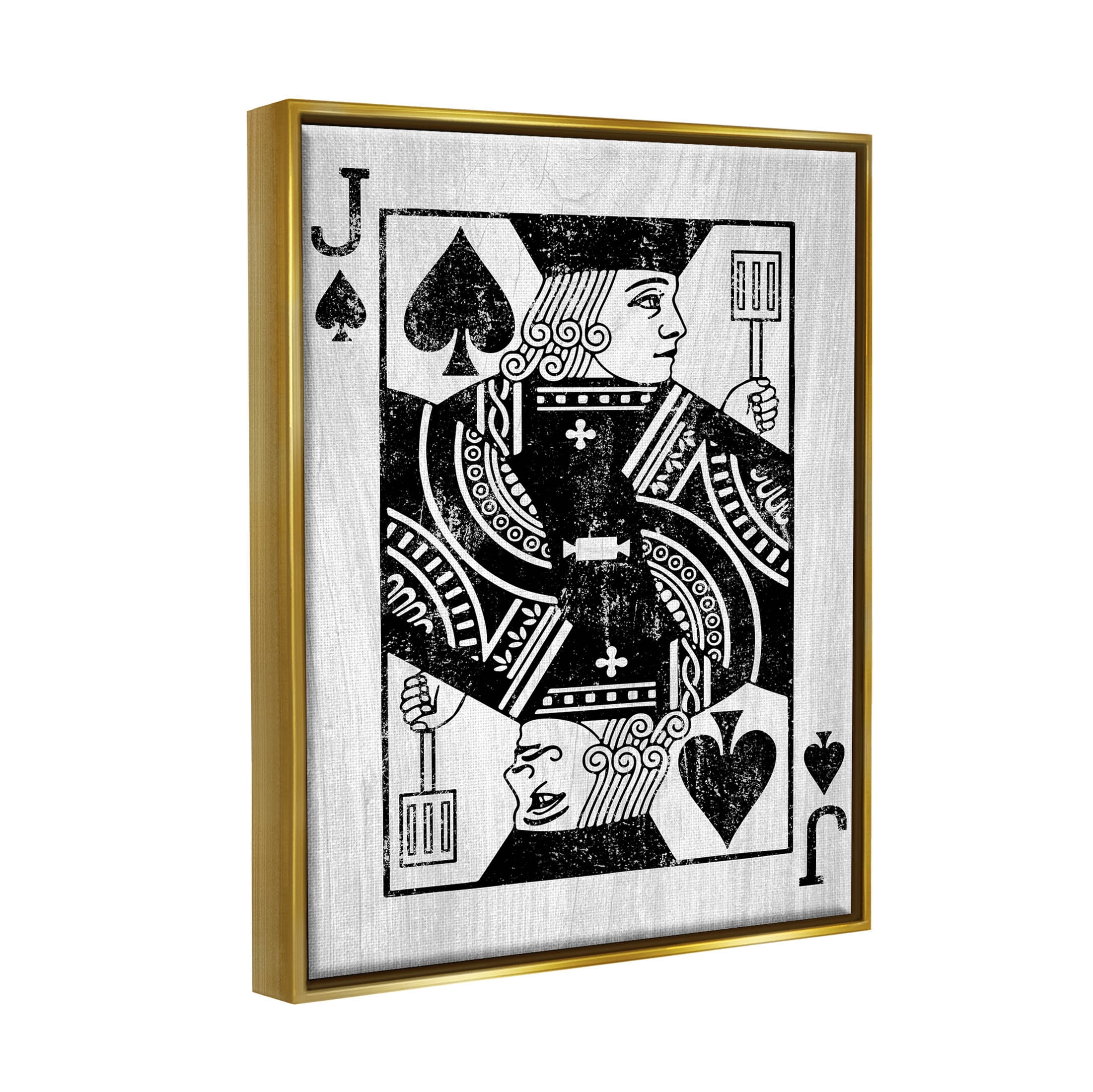 Stupell Industries Card Deck Jack Spade Symbol Graphic Art Metallic Gold Floating Framed Canvas Print Wall Art, Design by Lil' Rue