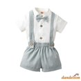 thumbnail image 1 of * 0-18 Meses Conjunto De Ropa De Caballero Para Bebés Niños , Mameluco De Manga Corta De Color Sólido De Verano + Pajarita Y Pantalones Babero, 1 of 4