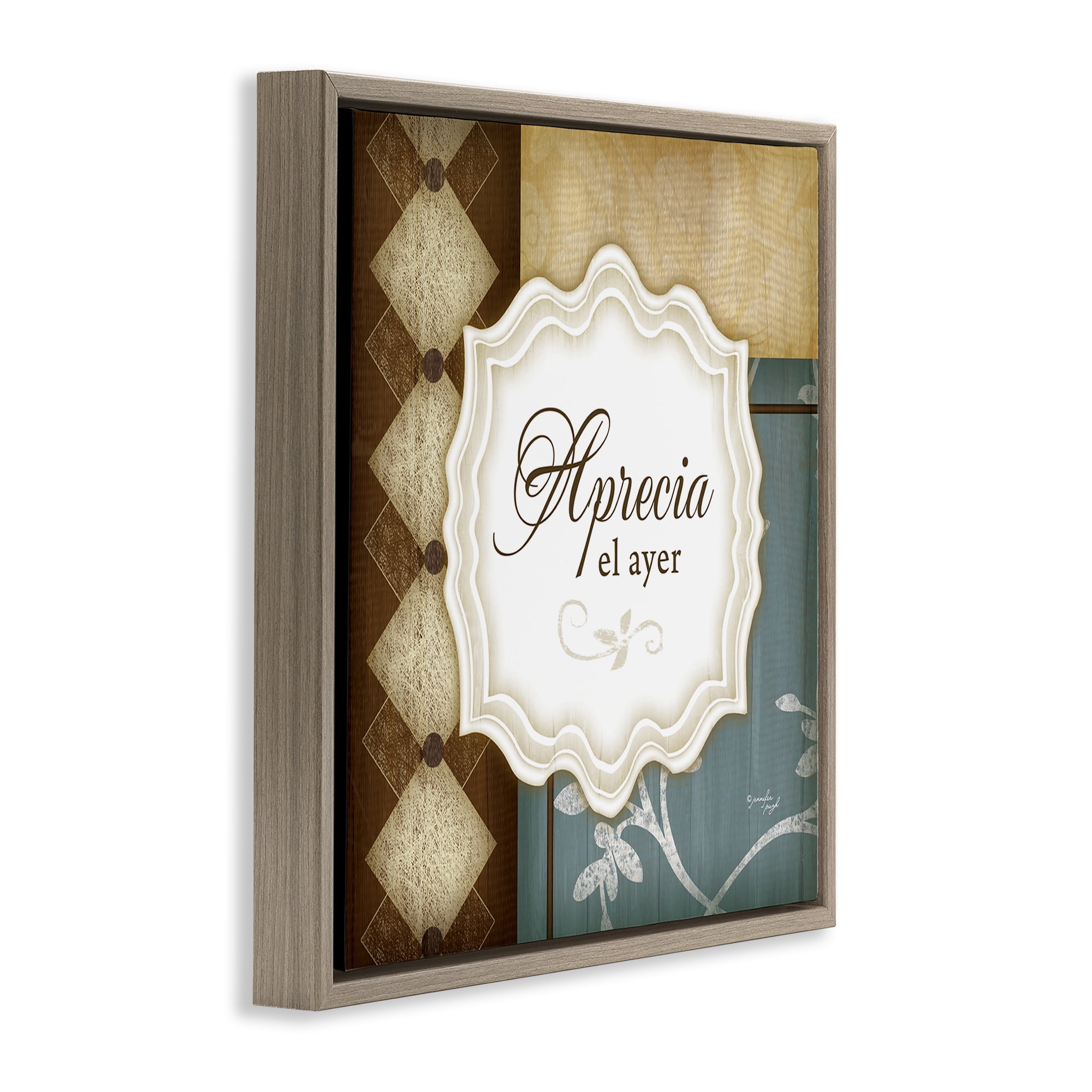 Stupell Industries Aprecia el Ayer Inspirational Quotes & Sayings Painting Brown Floater Framed Art Print Wall Art, 18 x 18