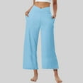 thumbnail image 2 of FUNUONY Womens Cropped Yoga Sweatpants Wide Leg High Waisted Lounge Pajamas Pants Comfy Workout Loose Pants with Pockets Solid Color Loose Sports Pants High Waist Pants Light Blue M, 2 of 6