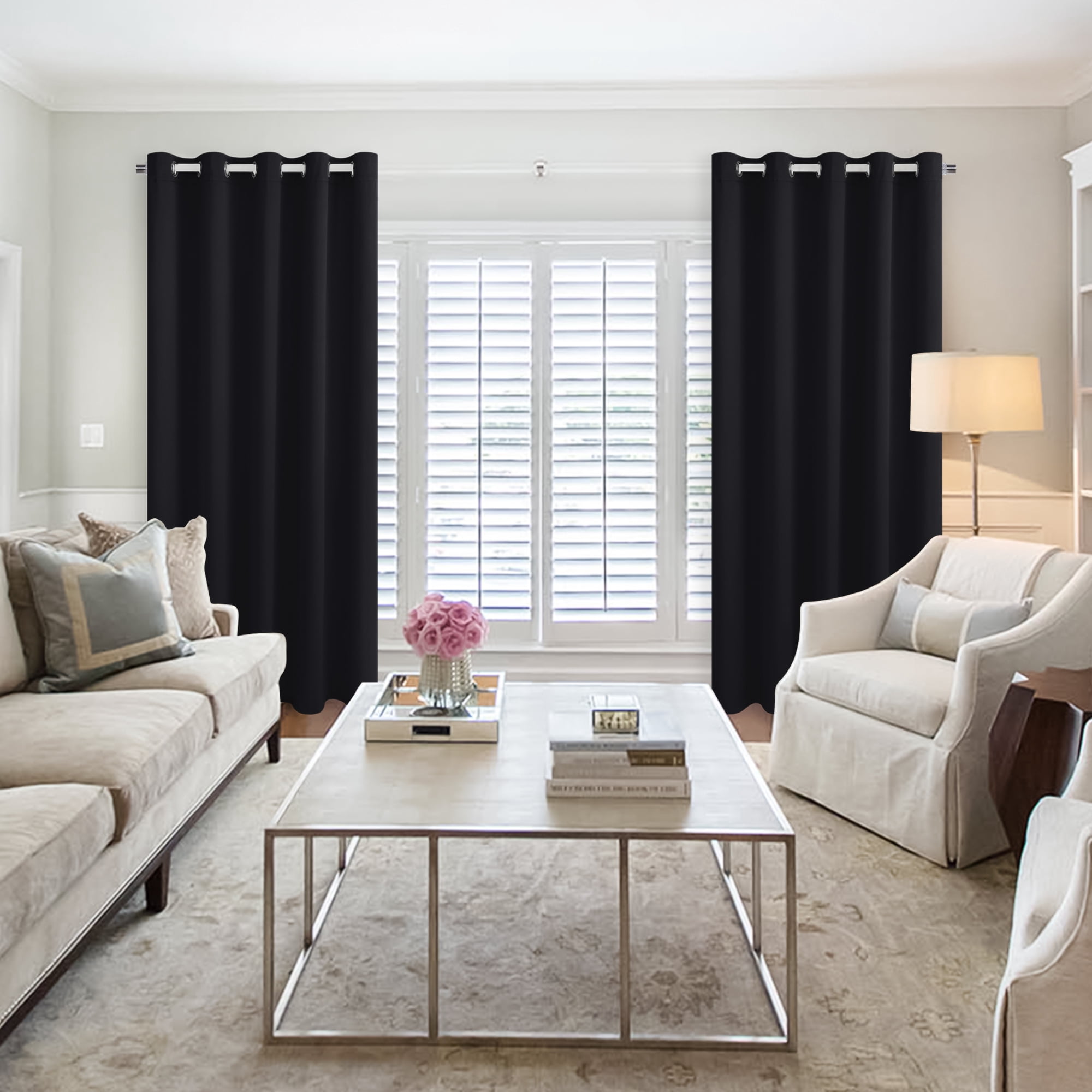 XWZO Black 100% Double Layer Blackout Curtains 84 Inches Long for Bedroom with Liner,Grommet Thermal Insulated Living Room Darkening Drapes with Tiebacks(Black,42"W x 84"L,2 Panels)