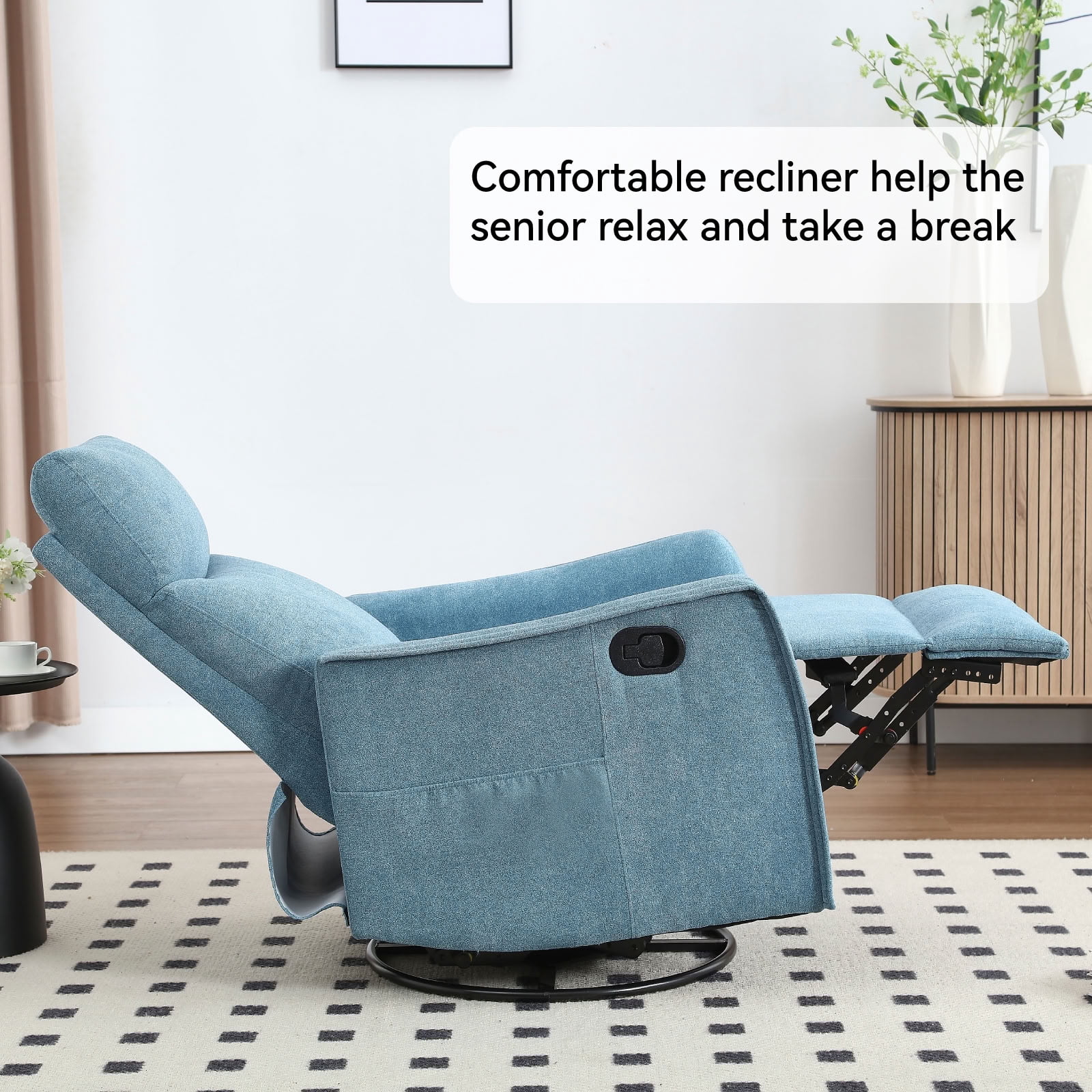MAYEERTY 360 Degree Swivel Rocker Recliner Chair, Manual Recline Glider Chair with 8 Vibration Massage Nodes & Lumbar Heating, for Living Room Nursery