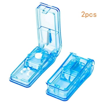 2PCS Pill Cutter for Small or Large Pills,Multiple Pill Splitter Ever Doubles as a Pill Box,  with Blade and Storage Compartment, Pill Splitter for Cutting Pills in Half(Blue)
