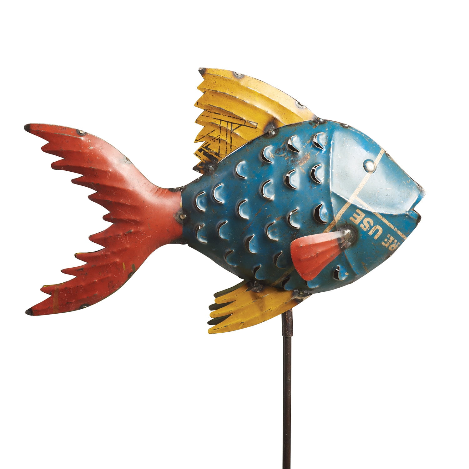 ART & ARTIFACT Fish Garden Stakes Recycled Metal Outdoor Patio Lawn