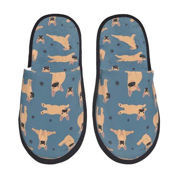 Fotbe French Bulldog Yoga Pantuflas Peludas para Mujer con Estampado, Zapatillas de Peluche, Zapatos de Invierno para Casa, Uso Interior y Exterior-Medium