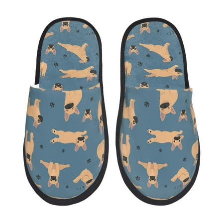 Balery French Bulldog Yoga Slient Indoor Furry Fleece Comfort House Shoes Soft Non-Slip Home Shoes Cotton slippers House Slippers-- Large