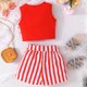 thumbnail image 4 of Odeerbi 4-8 Años Niñas Trajes de Verano Camisetas de Tirantes Con Lazo Delantero Pantalones Cortos A Rayas Conjunto de Dos Piezas Pantalones Cortos, 4 of 6